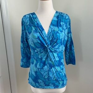 Fresh Produce Aqua 3/4 Sleeve Ocean Waters Twist Front Top